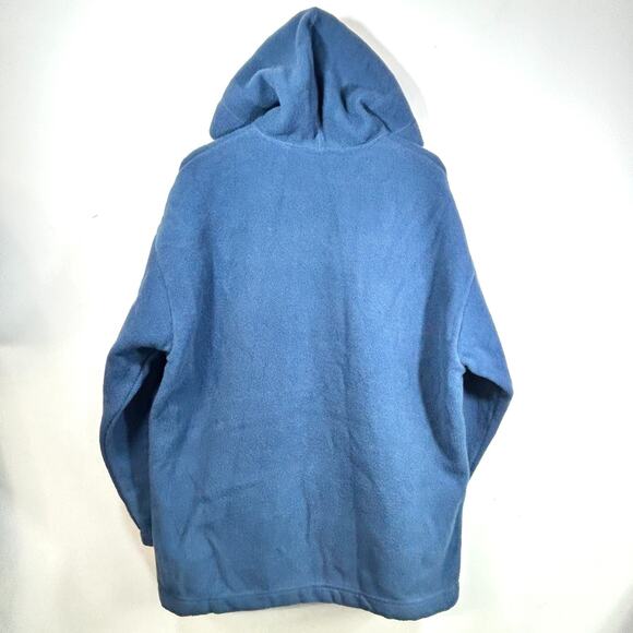 Vintage 90s EMS Henley Fleece Hoodie Lace Up Front RARE Blue Mens Large USA - Picture 2 of 8